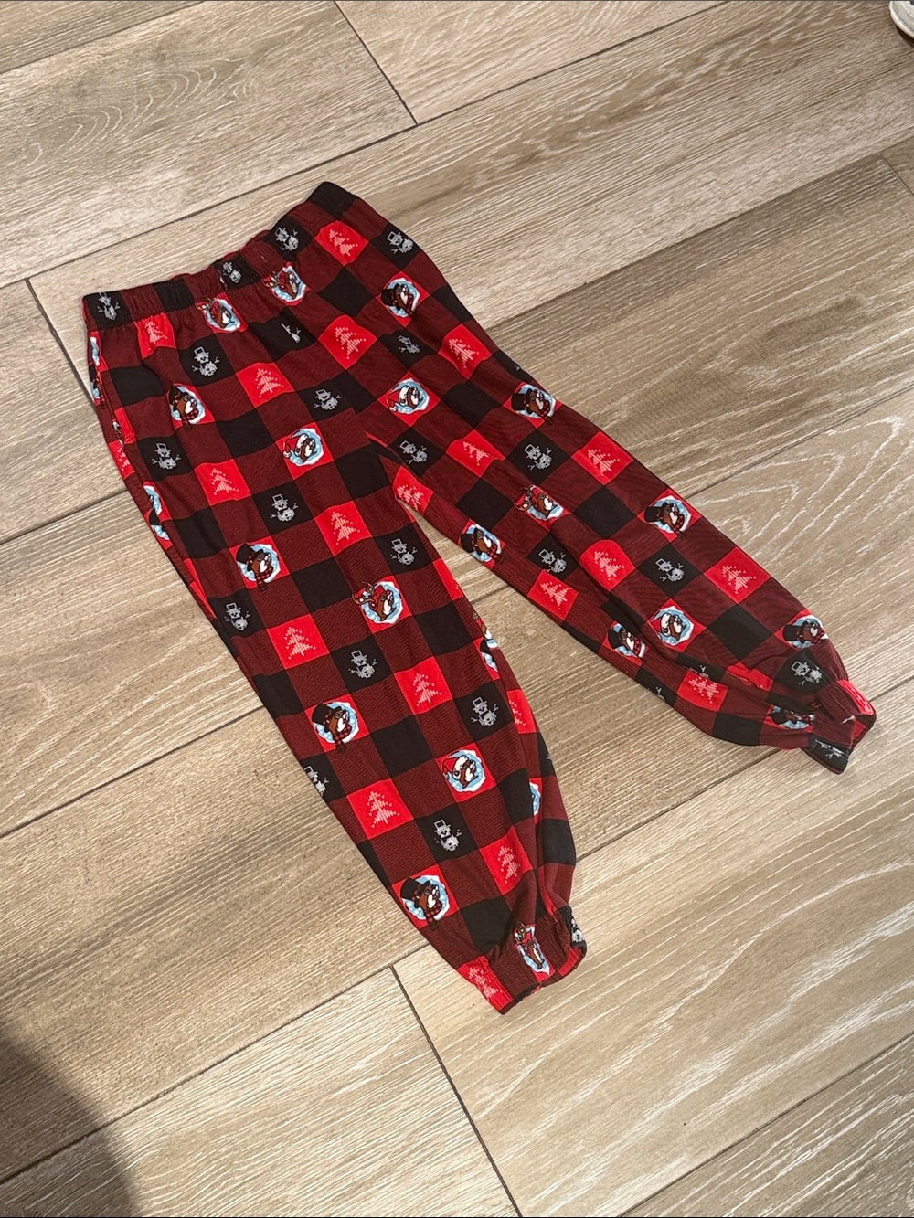 Buc-ee’s Kids Red Buffalo Plaid Pajama Bottoms with Holiday Icons (BD